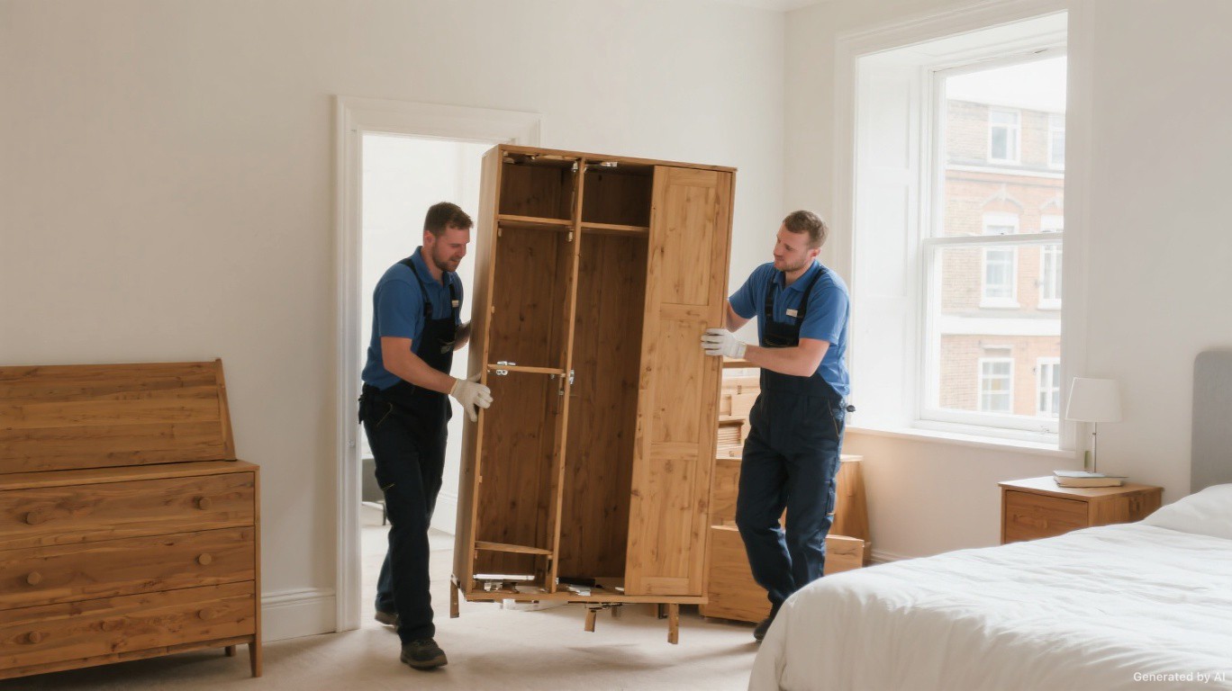 Professional rubbish removal team and van on a Whitechapel & Stepney street in Tower Hamlets