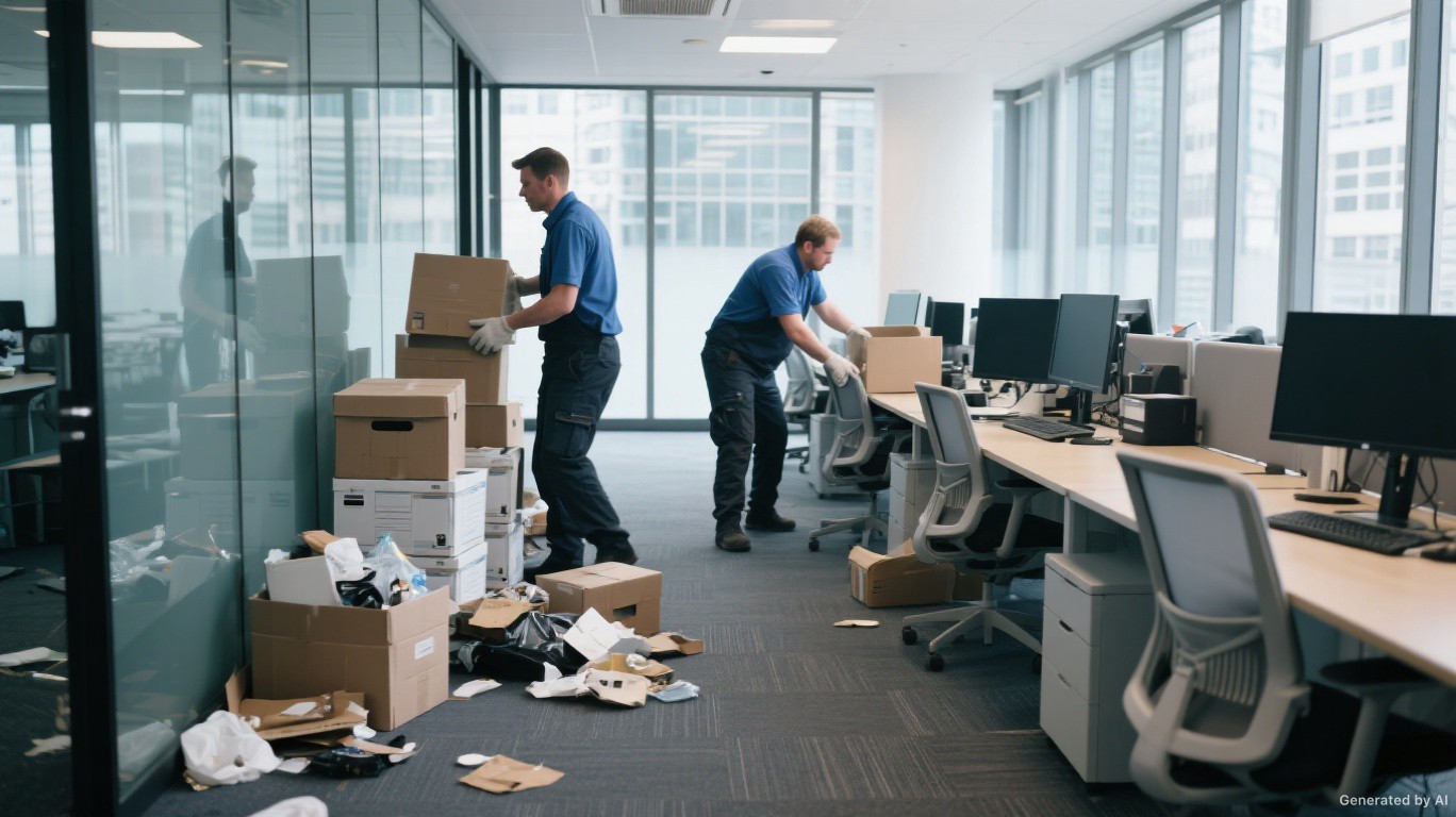 Office clearance team stripping a full Central BR2 (Beckenham & Penge) corporate office floor of desks, chairs, and general business waste — Office Clearance London