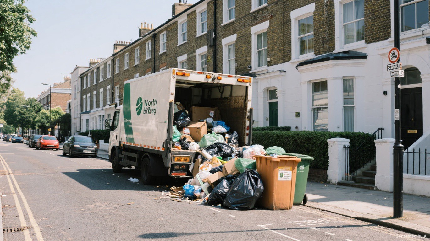 Professional rubbish removal team and van on a Harold Wood & Harold Hill street in Havering