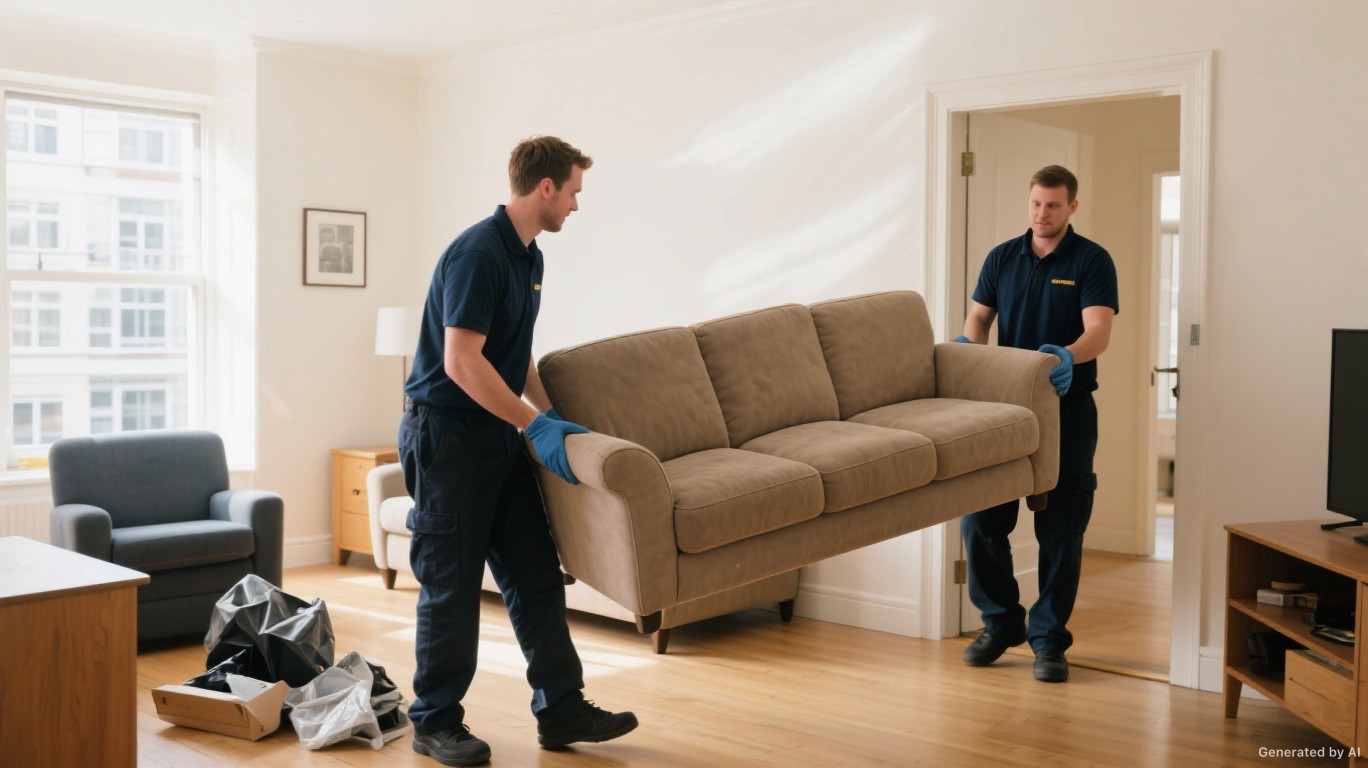 Professional rubbish removal team and van on a Hampstead & Belsize Park street in Camden