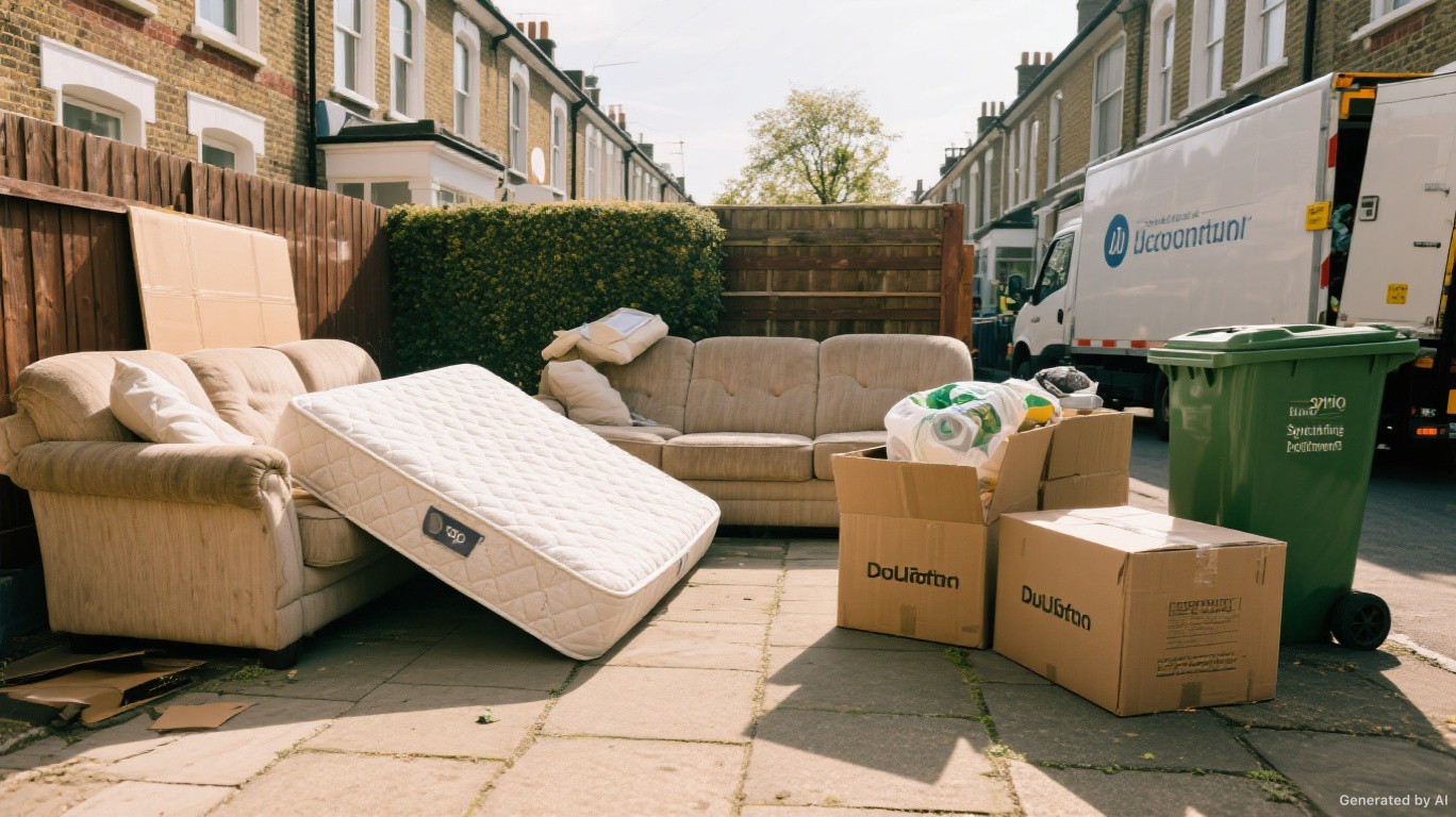 Professional rubbish removal team and van on a Upminster & Cranham street in Havering