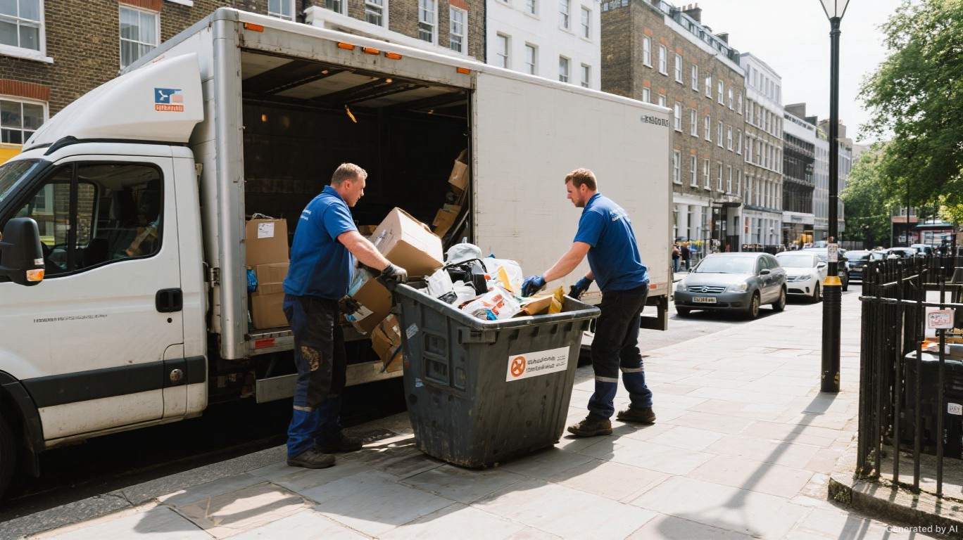 Professional rubbish removal team and van on a South Norwood & Thornton Heath street in Croydon