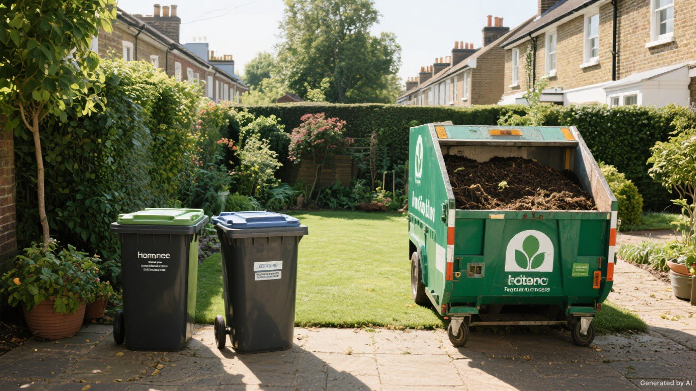 Professional rubbish removal team and van on a Woodford Green & South Woodford street in Redbridge