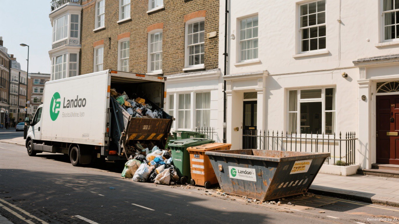 Professional rubbish removal team and van on a Deptford & New Cross (Lewisham side) street in Lewisham