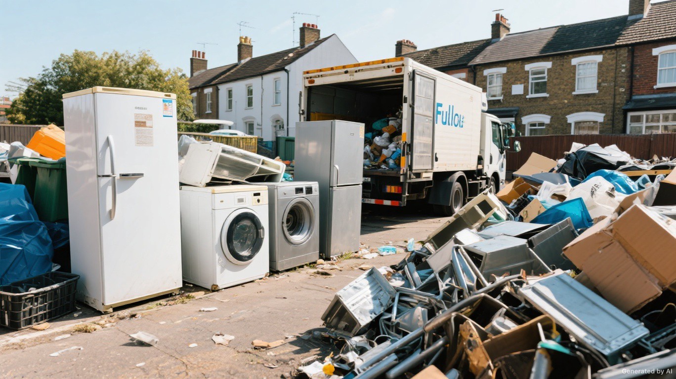 Professional rubbish removal team and van on a Crouch End & Highgate street in Haringey