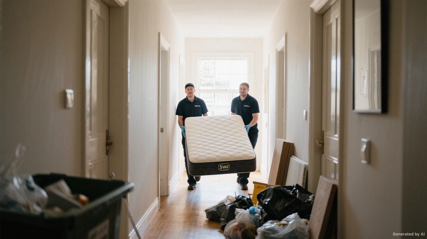 Professional rubbish removal team and van on a Deptford & New Cross street in Greenwich