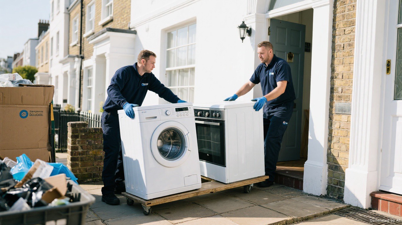 Professional rubbish removal team and van on a Wealdstone & Harrow Weald street in Harrow