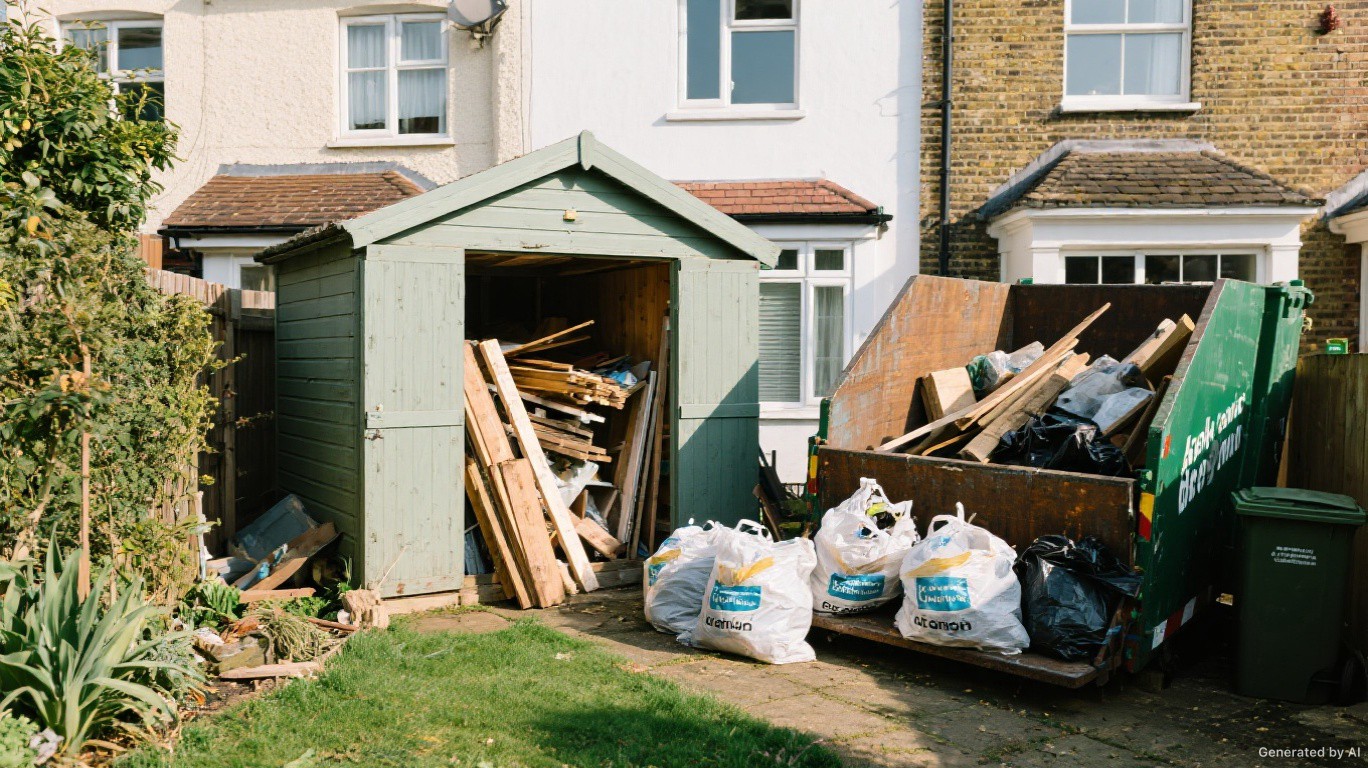 Professional rubbish removal team and van on a Sidcup & Foots Cray street in Bexley