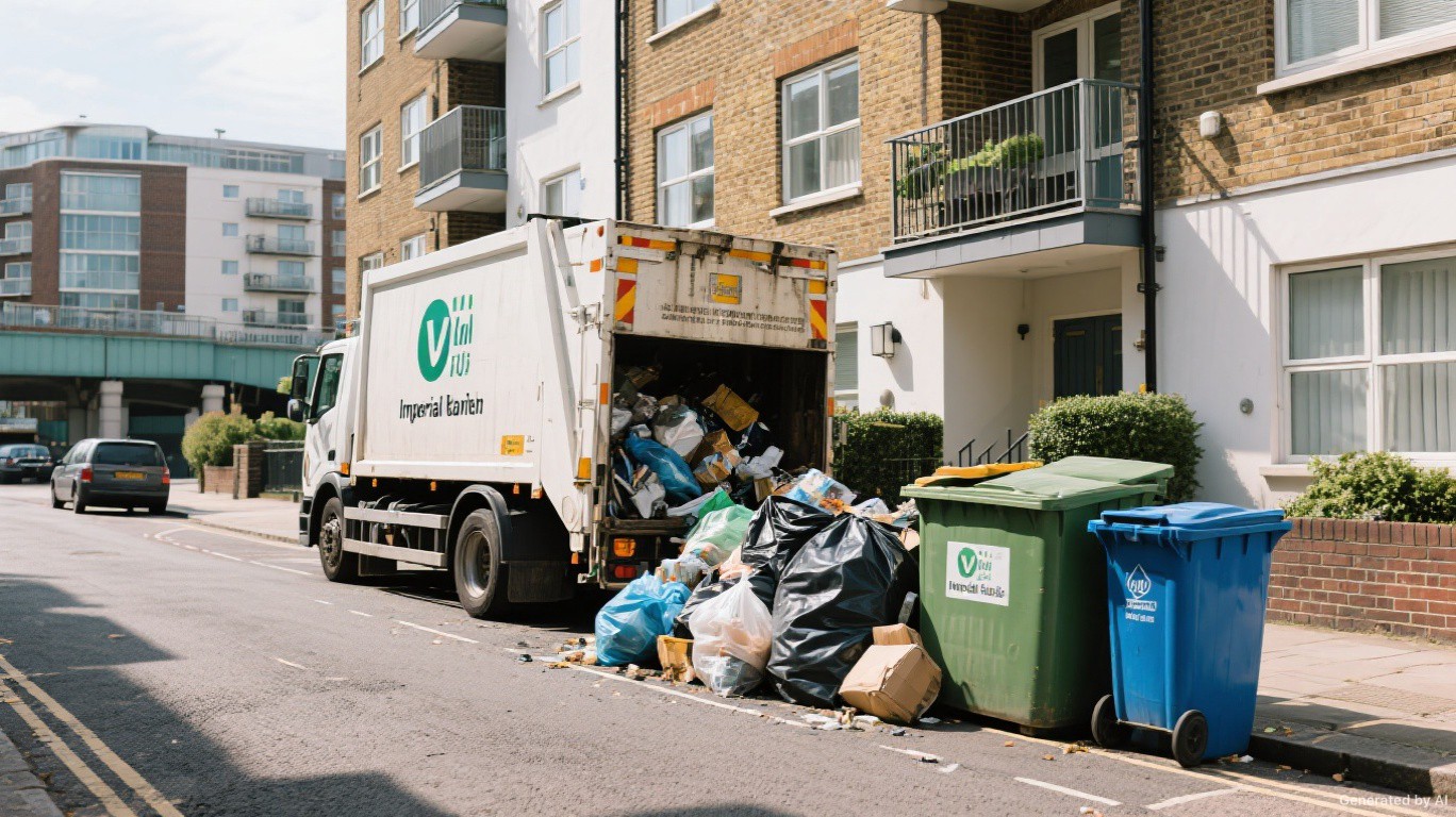 Professional rubbish removal team and van on a Twickenham & St Margarets street in Richmond upon Thames
