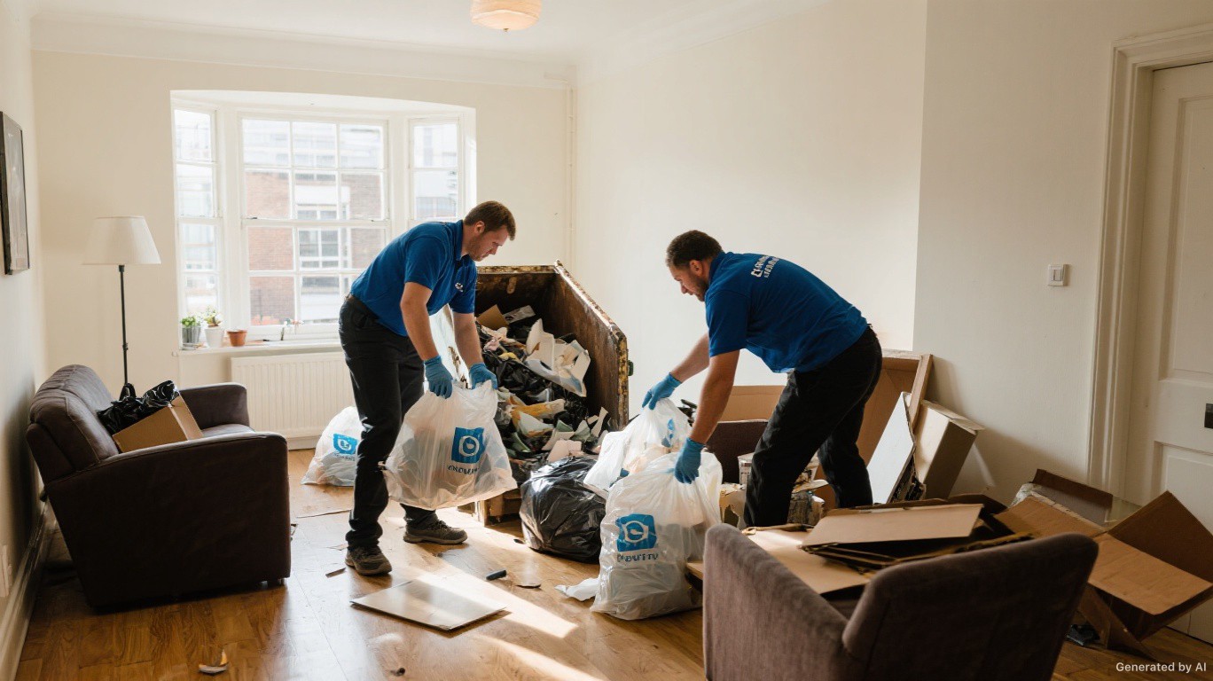 Professional rubbish removal team and van on a West Norwood & Tulse Hill street in Lambeth