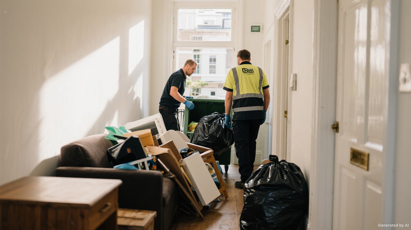Professional rubbish removal team and van on a Hayes & Harlington street in Hillingdon
