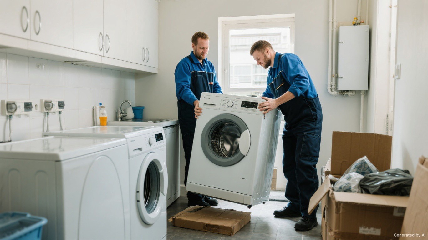 Professional rubbish removal team and van on a Barking Riverside street in Barking and Dagenham