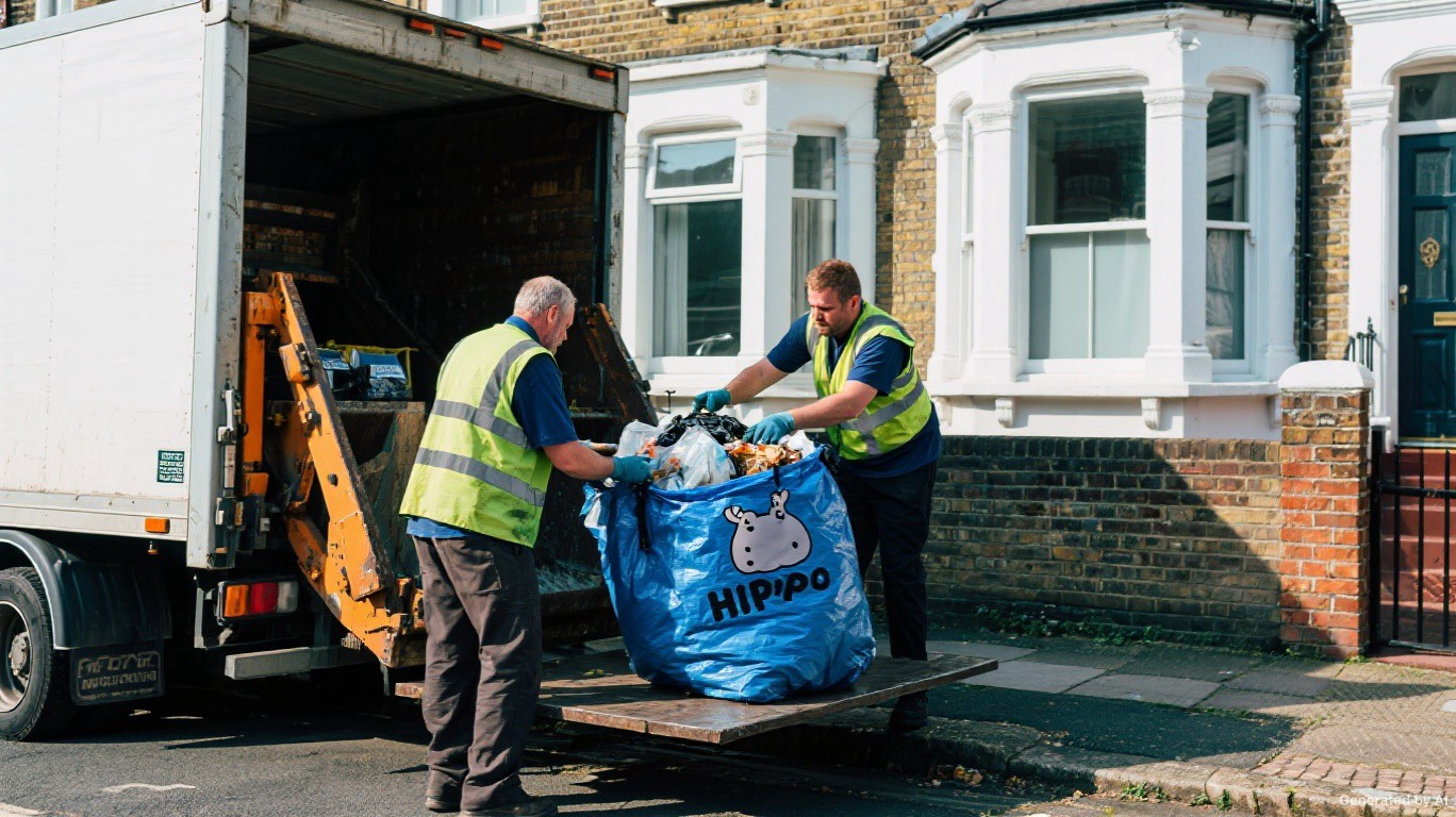Professional rubbish removal team and van on a Willesden & Harlesden street in Brent