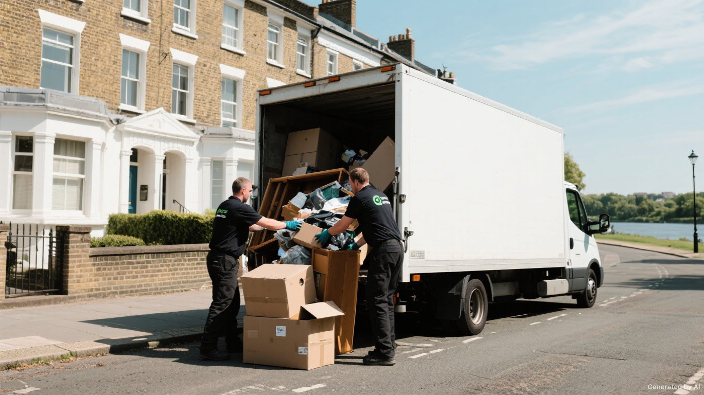 Professional rubbish removal team and van on a Forest Gate & Manor Park street in Newham