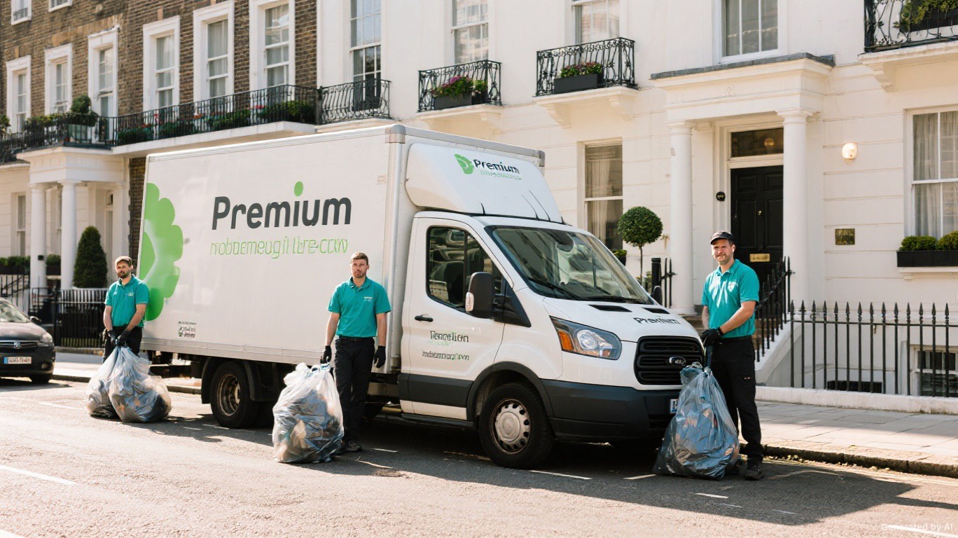 Professional rubbish removal team and van in Kensington
